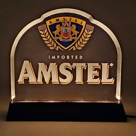 AMSTEL IMPORTED BEER EDGE LIT LIGHTED BACK BAR SIGN MAN CAVE 8" X 8" - Picture 3 of 7